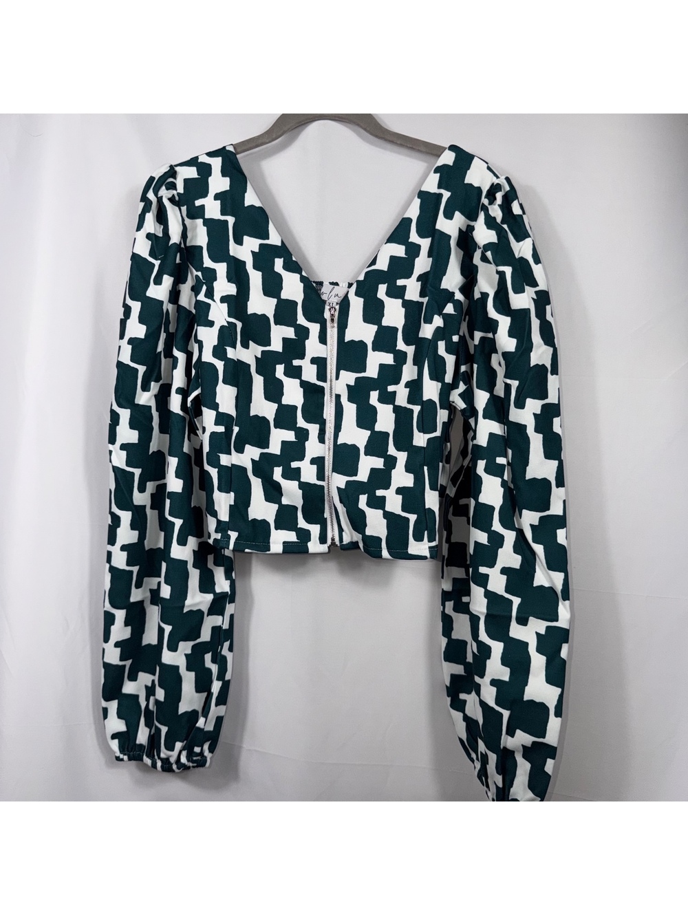 Boutique Geometric Puff Sleeve Crop Top XL NWOT
